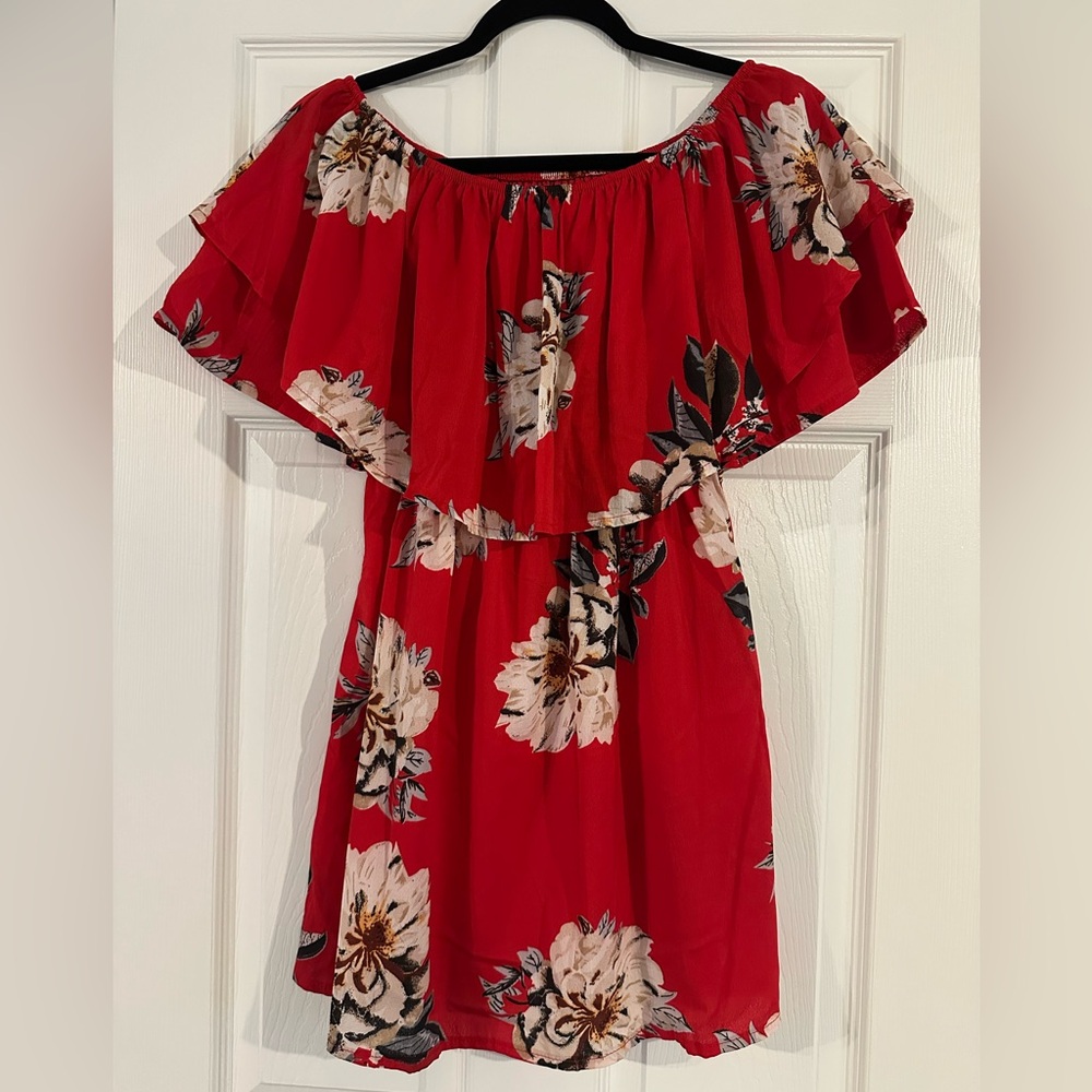 Red Floral Off-Shoulder Dress